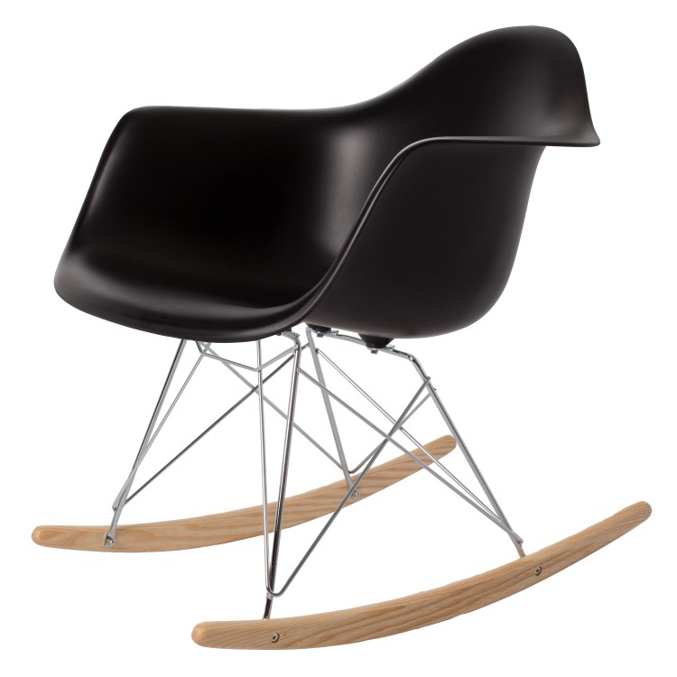 Charles Eames style, Schommelstoel RAR Chroom frame PP zwart