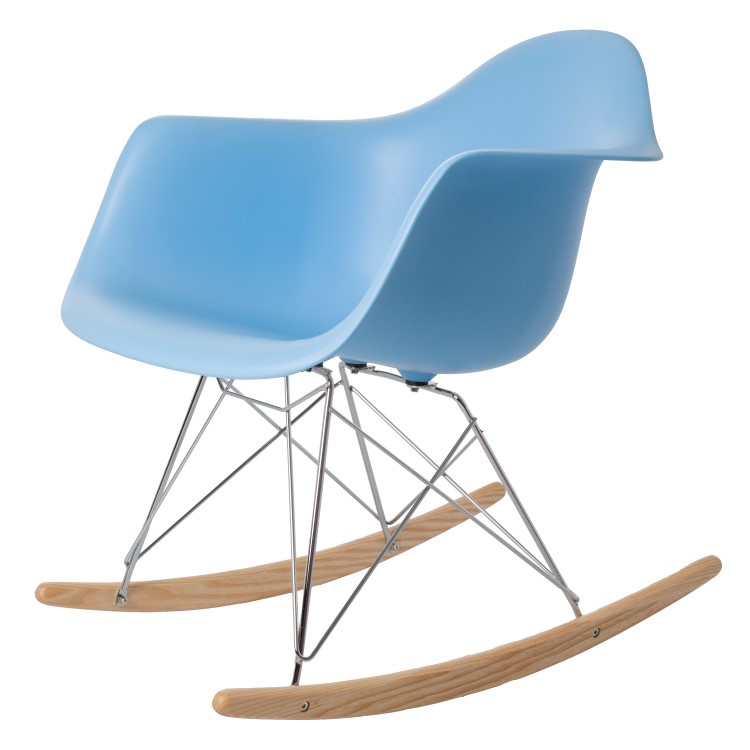 Charles Eames style, Schommelstoel RAR Chroom frame PP lichtblauw